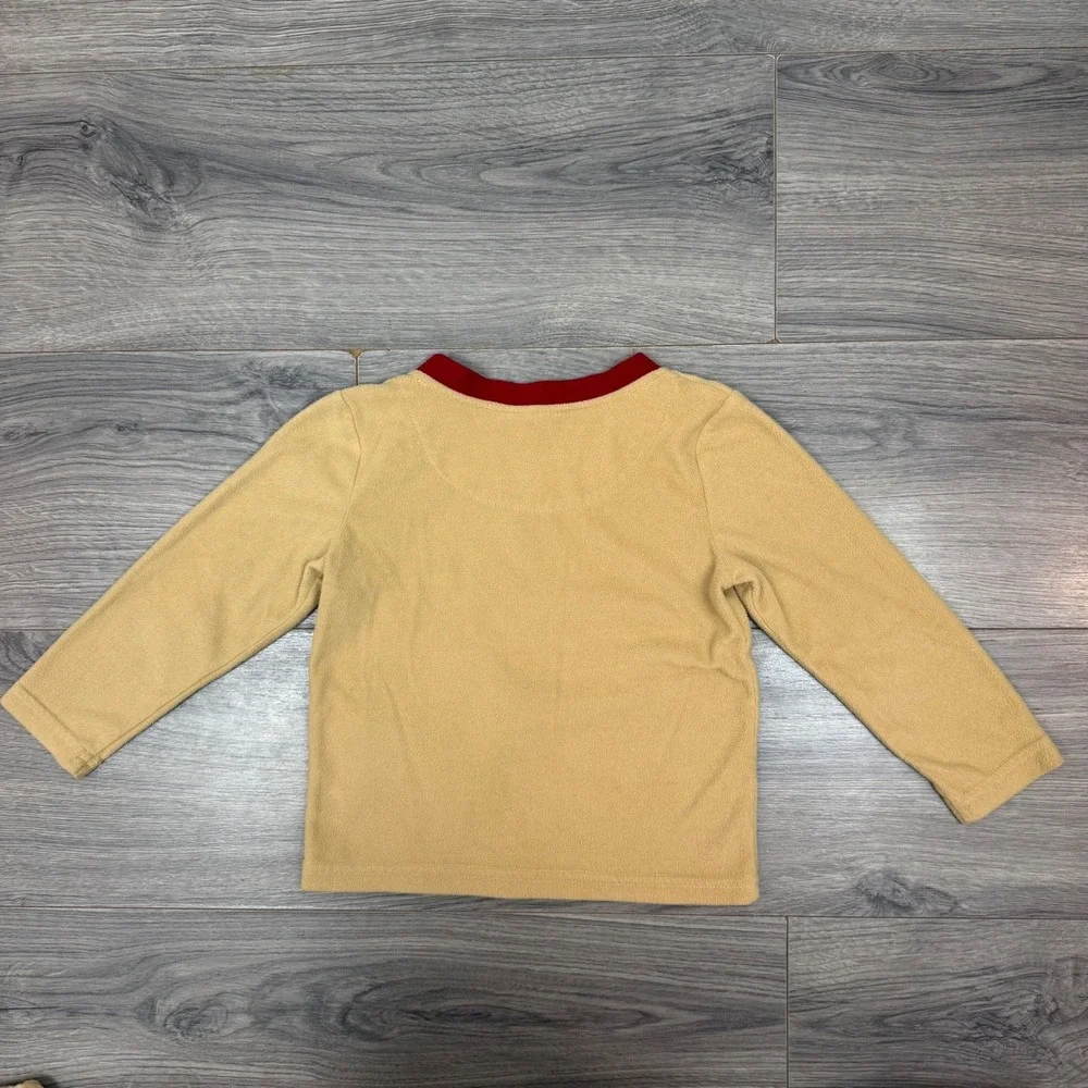 Sock Monkey Fleece Pajamas 4Y Tan Red Two Piece Set‎ Cozy Kids Sleepwear